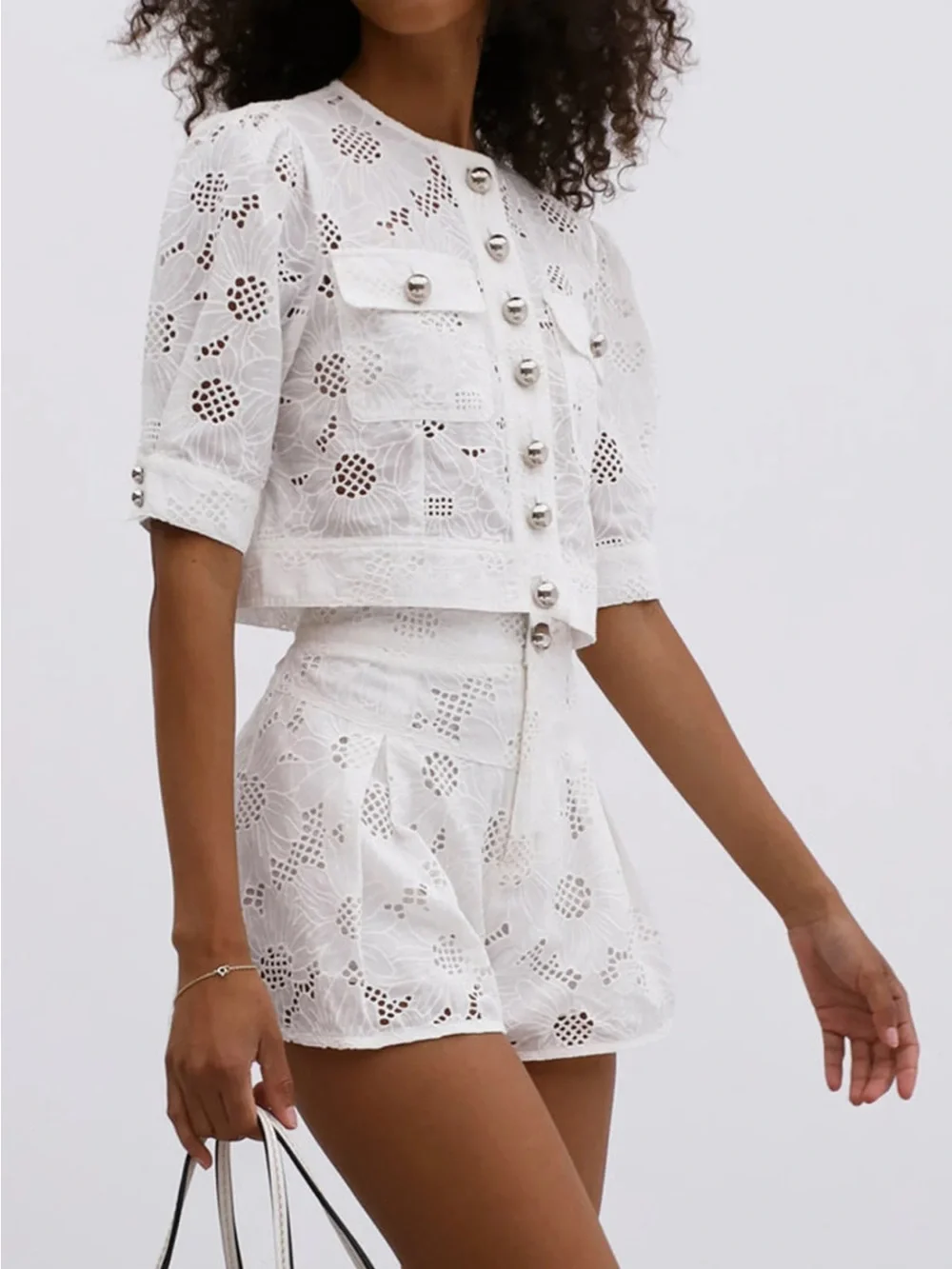 Commense Multi-Button Embroidery Shorts Set Size XS NWT
